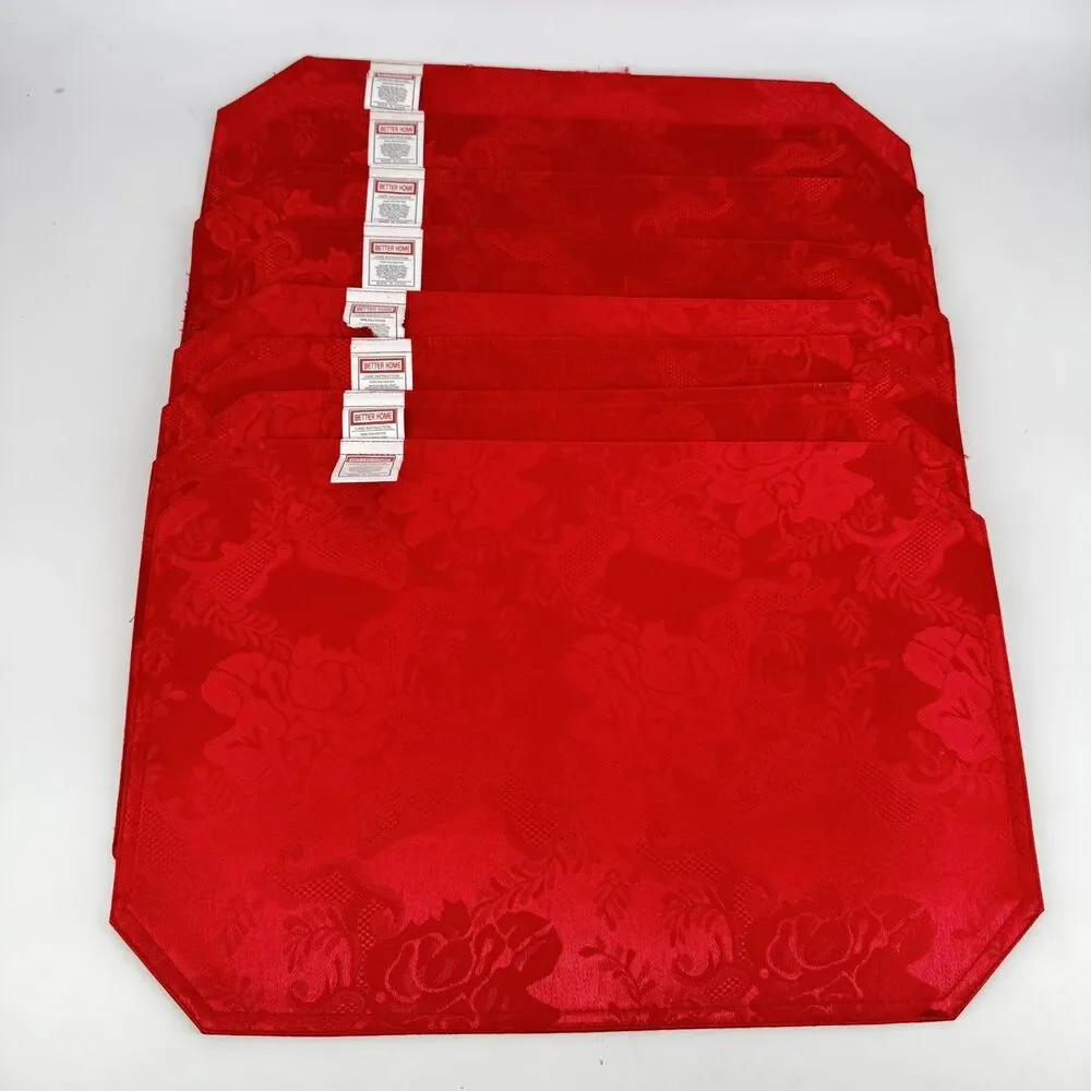 Better Home Red Damask Placemats Set of 8 18x12 Christmas Holiday Table Decor